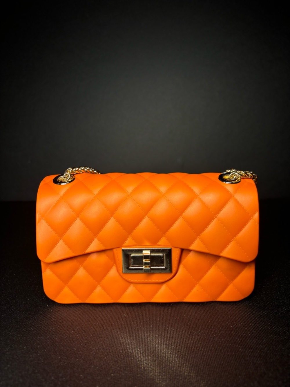 Quilted Crossbody Jelly Orange Bag Gold Chain Turn Lock Small Shoulder Purse